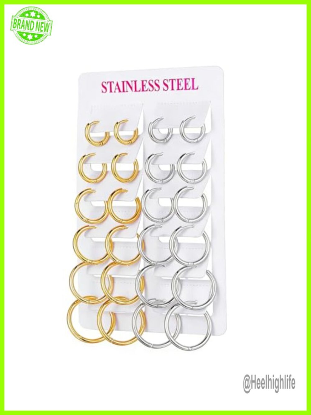 14K Gold and Silver Plated Huggie Hoop Earrings 12 Pairs Stainless Steel